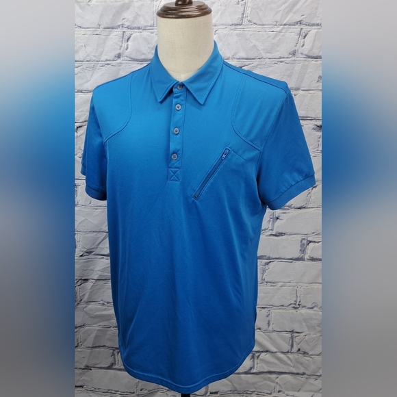 J. Lindeberg Mens Golf Polo Shirt Fieldsensor Fabric Asymmetrical Zip Blue Large - Picture 2 of 16